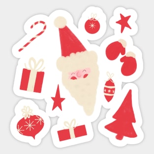 Red and White Retro Santa Pattern on Green Sticker